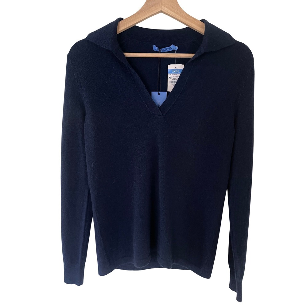J.McLaughlin Alyce Cashmere Sweater Navy Blue V-Neck Polo XS NWT $298 01-01S332